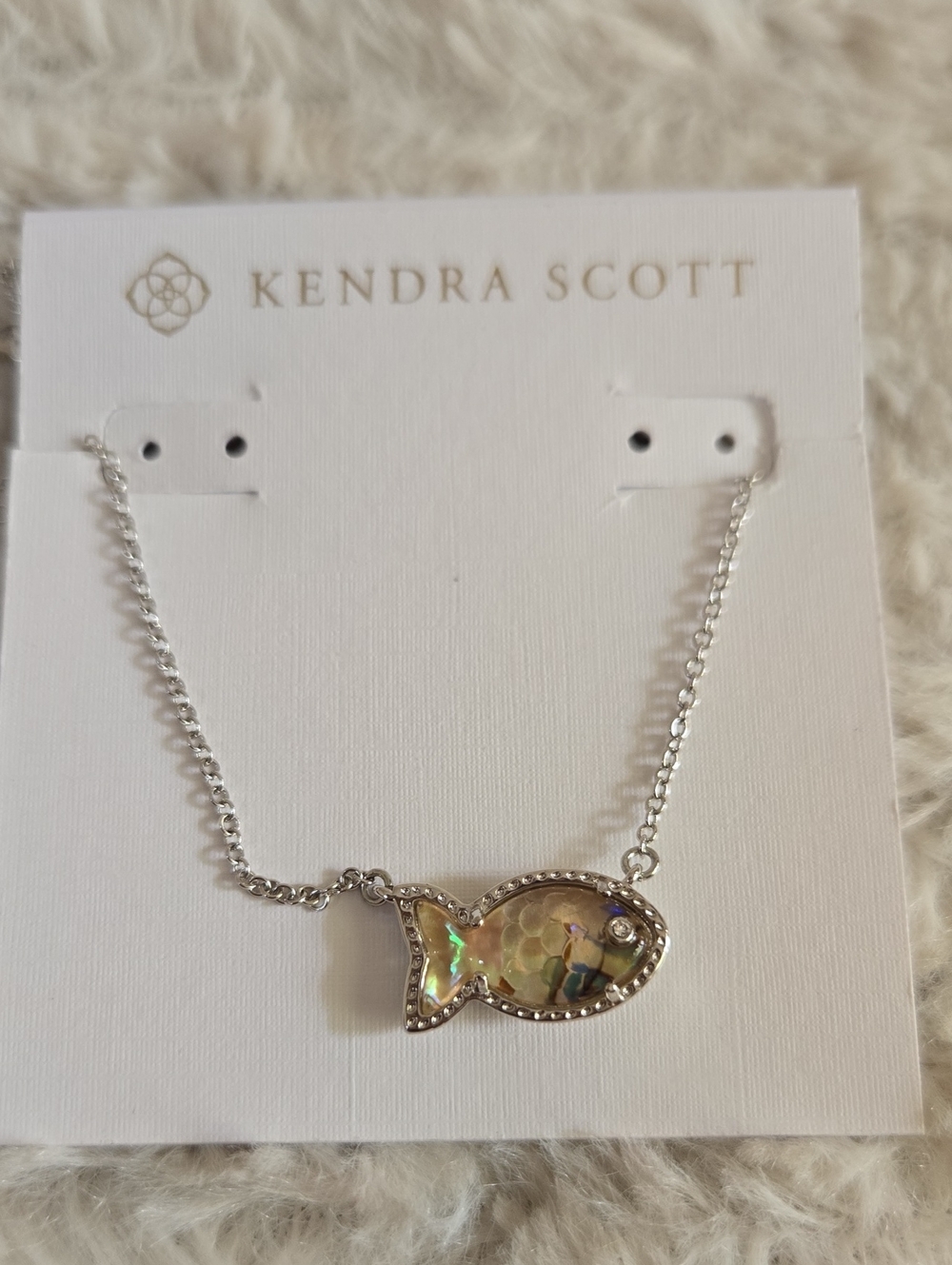 Kendra Scott Silver Iridescent Abalone Fish Necklace